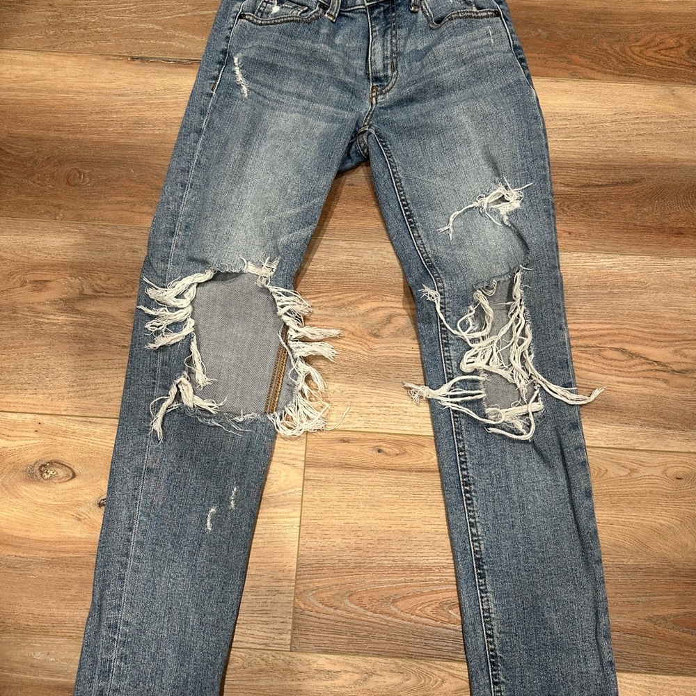 Frankie B. Blue Distressed Boyfriend Jeans